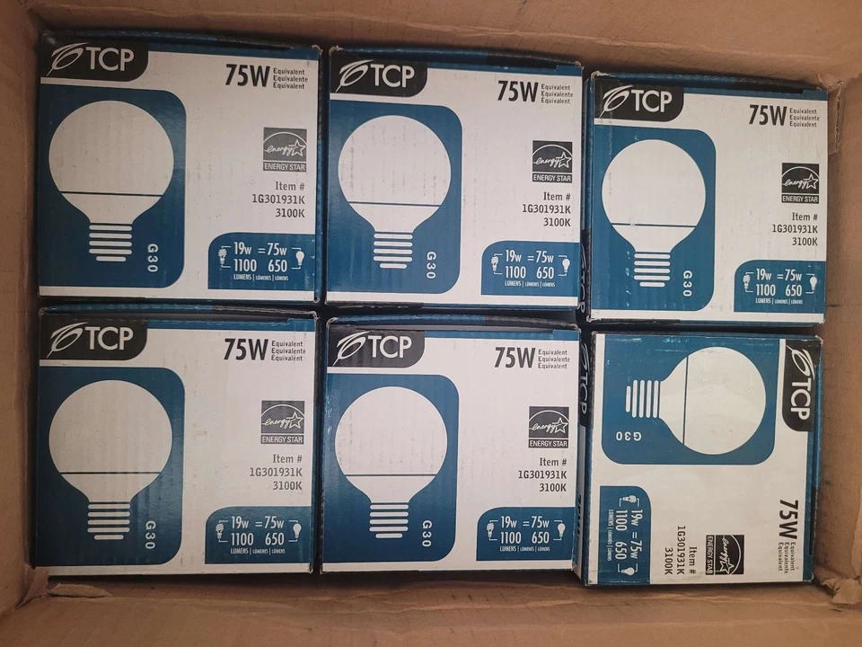 TCP Globe Fluorescent Light Bulb 75W G30 Box of 6 - Image 1 of 1