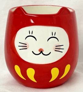 Smiling LUCKY CAT 3D Face & Ears Red Stoneware Ceramic 12oz Coffee Mug - Picture 1 of 6