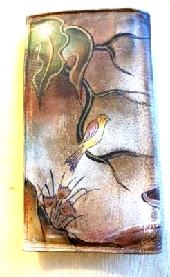 Anuschka Handpainted Soft Folding Leather Wallet w Bird & Flowers Brit Rosen EUC - Image 1 of 4