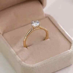 IGI Certified 2Ct Round Cut Lab Grown Diamond Wedding Ring Solid 14K Yellow Gold - Picture 1 of 11