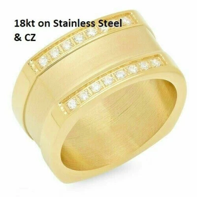 Anillo Hombre Amarillo Oro 18kt Acero Inoxidable Circonita Ancha Varonil Banda Calidad Talla 10 Nuevo Foto 1 de 4