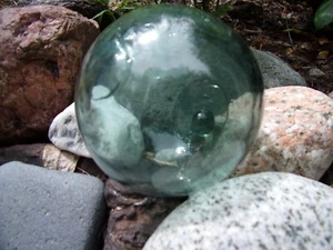 antique scarce fishing float Japanese aqua marked D.G. 3" dia~maritime decor~vtg - Picture 1 of 11