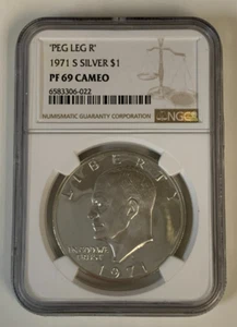 1971 S Silver $1 Peg Leg R NGC PF69 #930 - Picture 1 of 2