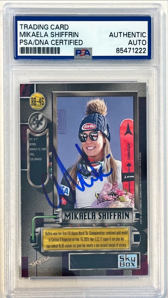 2021 Skybox Metal Universe Mikaela Shiffrin Skiing Signed Auto Card #45 PSA DNA - Image 1 of 1