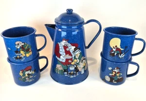 Juego de tazas y cafetera esmaltada Warner Bros Studio años 90 Bugs Bunny Taz Coyote - Imagen 1 de 18