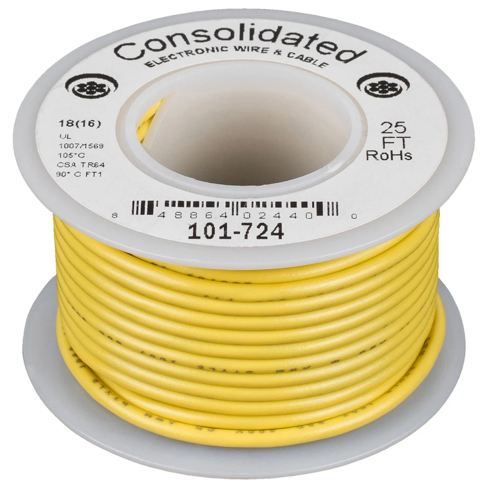 Consolidated Stranded 18 AWG Hook-Up Wire 25 ft. Yellow UL R - Image 1 of 1