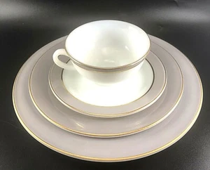 VTG Pyrex Dove Grey Regency with Gold Trim Gray USA Dinner Salad Cup Saucer - Picture 1 of 10