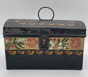 Antike dekorative Blechdose Toleware Kuppel Deckel Blumen Dokumentendose 8" x 5" x 4" - Bild 1 von 8