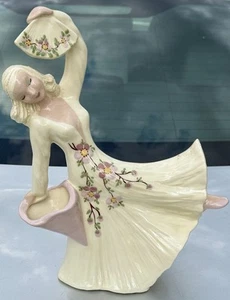 Vintage Hedi Schoop Vase Fächer Tänzerin Figur rosa Hollywood CA tanzende Frau - Bild 1 von 13
