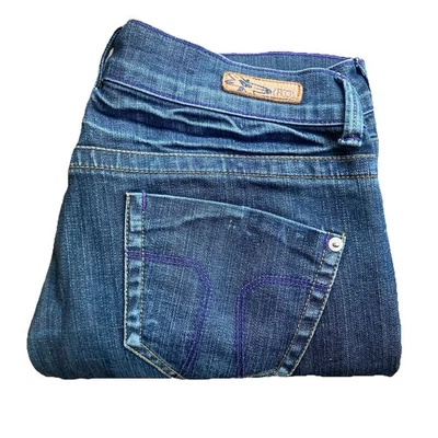 Face Off Y2K Jeans Women’s Size 14 Dark Blue Purple Stitching Grunge Retro - image 1 of 4