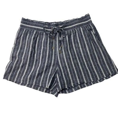 Shorts elástico Michael Kors feminino tamanho grande azul branco gravata frente linho algodão - Imagem 1 de 4