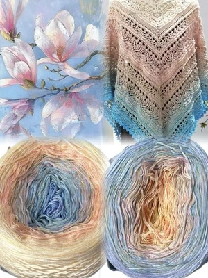 440g Tencel Cotton Sultan Ombre Cake Yarn Blue Pink Cream White 2000Meters - Image 1 of 4