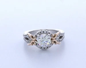 1.5CT Lab-Created Diamond E/VVS1 Round Cut 14K White Gold Prong Halo Accent Ring - Picture 1 of 4