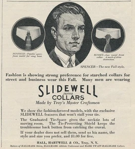 Anuncio de revista - 1922 - Collares Slidewell - Hall, Hartwell & Co., Troy, NY - Imagen 1 de 1