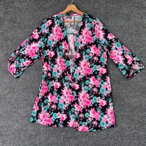 Cárdigan floral Dear Scarlett XL para mujer rosa azul frente abierto boho cottagecore - Imagen 1 de 10