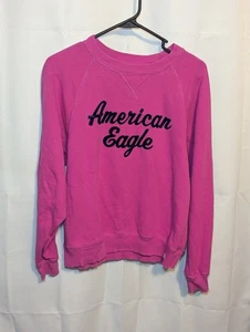 Hot Pink AE American Eagle Pullover Sweatshirt Sweater Preppy Teen Top Small - Picture 1 of 16
