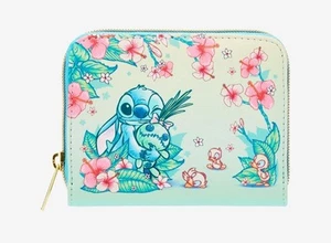 NEU! Loungefly Disney Stitch and Scrump & Ducklings Blumen türkis Reißverschluss GELDBÖRSE! - Bild 1 von 4