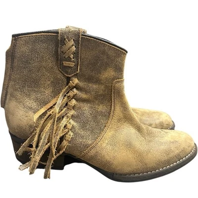 Very Volatile Lookout Fringe Bootie Tan Leather Western Ankle Boots Sz 8.5 Boho - Image 1 of 4