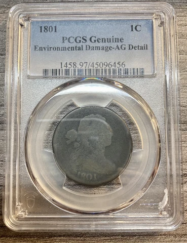 1801 P Draped Bust- 1/000  Large Cent PCGS AG Details-Environmental Damage Cover