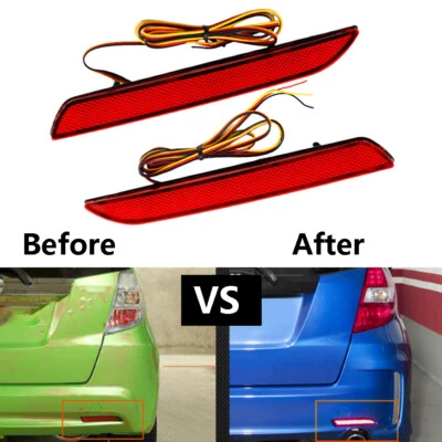 Rear Reflector Brake Light Red Lens LED Tail Lights for Honda Fit Jazz 2010-2013 - Image 1 of 4