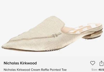 Nicholas Kirkwood~Natural Raffia Beya~Golden Heels~Mule Flats Shoes~Italy 37.5~7 - Image 1 of 4