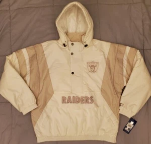 Las Vegas / Oakland Raiders 1/2 Zip Pullover Parka ๐ฆ Pouch Starter Jacket Sz L - Picture 1 of 13