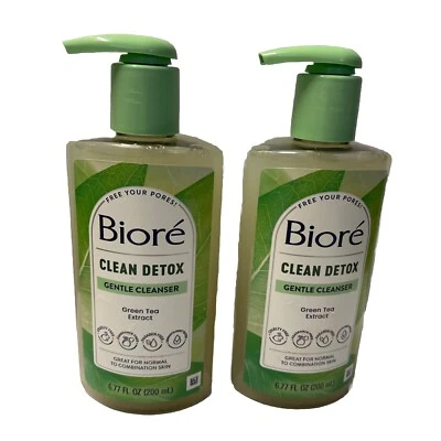Biore Clean Detox Face Gentle Cleanser Green Tea Extract 6.77 Fl Oz New X2 - Image 1 of 2