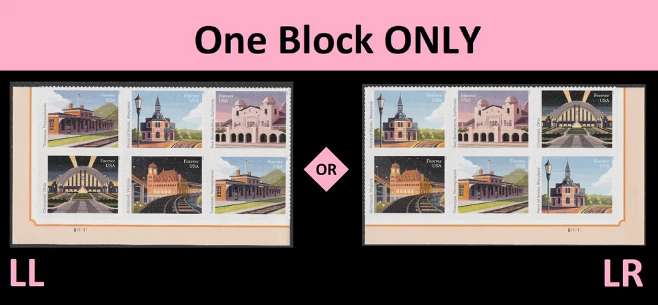US 5758-5762 5762b Railroad Stations F plate block 6(2x3) MNH 2023 - Image 1 of 1