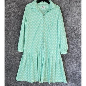Vintage 70s Lady Mendel Dress Womens XL Knit Mod Century Retro Checkered Pleated - Picture 1 of 14