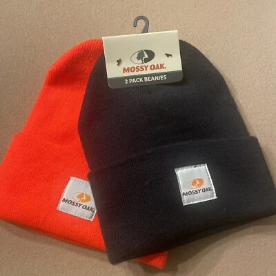 Mossy Oak 2 pack Knit Beanies Hats  black and orange - Image 1 of 4