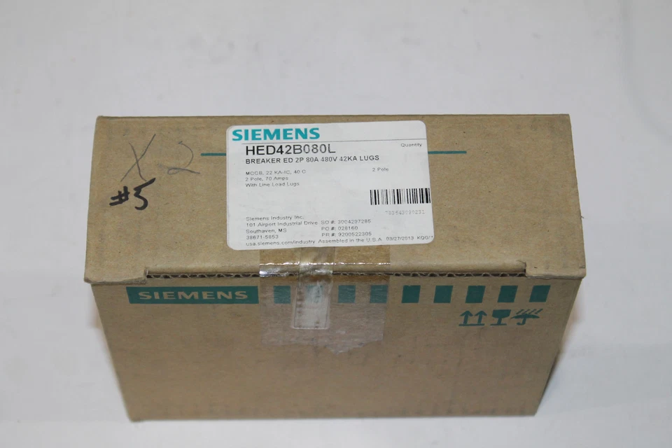 SIEMENS HED42B080L 80A 480V MOLDED CASE CB 42KA AT 480VAC, 2 POLE - Image 1 of 4