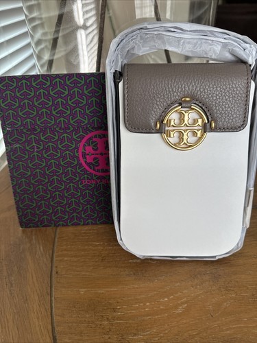 Borsa a tracolla per telefono Tory Burch Miller nuova con etichette in pelle con patta lt. Portobello