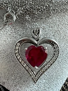 JWBR Sterling Silver Heart Pendant India w Red Stone Accents 18.5" Italy Chain - Picture 1 of 8