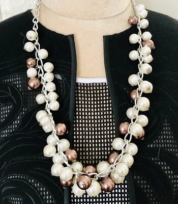 Faux Pearl Festoon Beaded Necklace Boho Glam Statement Jewelry - Image 1 of 4