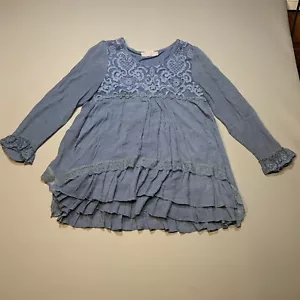 Top tunica PRETTY ANGEL lino blu donna medio boho Lagenlook cottage core - Foto 1 di 12