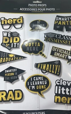 Black, Silver & Gold Graduation Photo Props, 13pc - Image 1 of 2