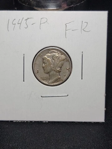 1945 P Mercury Silver Dime in Fine Circulated Condition in Coin-Flip Cover