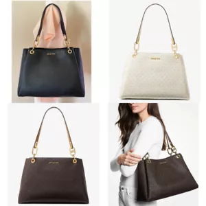 Borsa a tracolla grande Michael Kors Trisha in pelle ciottolata - Foto 1 di 47
