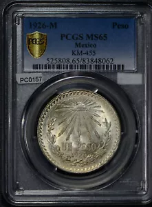 México 1926 Peso Plata Águila Animal PCGS MS65 Raro en este grado PC0157 Combinar - Imagen 1 de 2