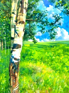 ACEO Art Card - Birch Tree Forest (2.5" x 3.5") Artist Trading Card Print - Picture 1 of 2