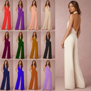 Neckholder TOP Jumpsuit Overall Hosenanzug Overalls rückenfrei Kleid M-XL BC350 - Bild 1 von 3