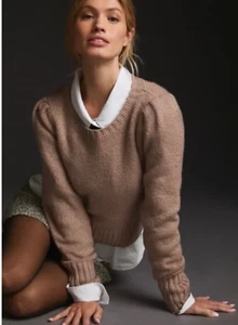 Suéter corto Anthropologie Maeve cuello redondo manga abullonada rosa polvoriento talla pequeña - Imagen 1 de 7