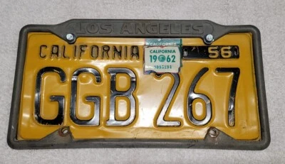 Quadro de placa original dos anos 50 Califórnia Angeles com placa 1956 56 Chevy Ford  - Imagem 1 de 4