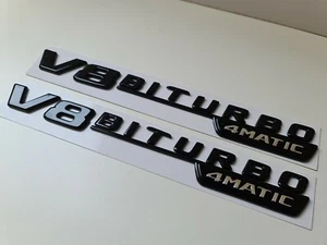 Pair of V8 Biturbo 4matic side wing badge emblem gloss black for Mercedes amg - Foto 1 di 4