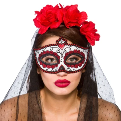 Day Of The Dead Accessorys Mask Veil Adults Halloween Fancy Dress Kit - Image 1 of 2
