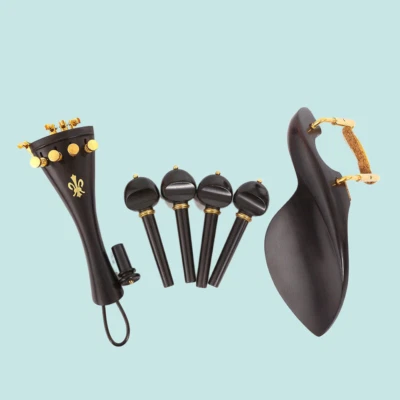 1set Violin Kit Accessories Ebony Pegs Tailpiece Chin rest End pin fine tuners - Image 1 of 4
