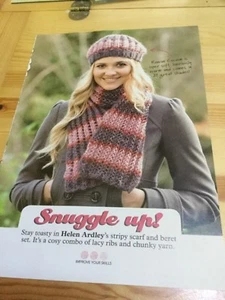 Women’s Snuggle Up Stripy Scarf & Beret Hat Chunky Knitting Pattern Helen Ardley - Picture 1 of 2