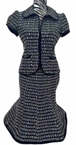 Niedliche Nanette Lepore Damen Tweed Strickjacke Rock marineblau/weiß Größe 8/6 - Bild 1 von 8