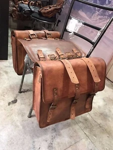 Best Luggage Pair Large Genuine Vintage Leather Motorcycle Saddle Two Side Bag - Bild 1 von 13