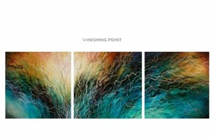 large  blue  exciting energy decorative painting triptych original Mike Lang art - Picture 1 of 7